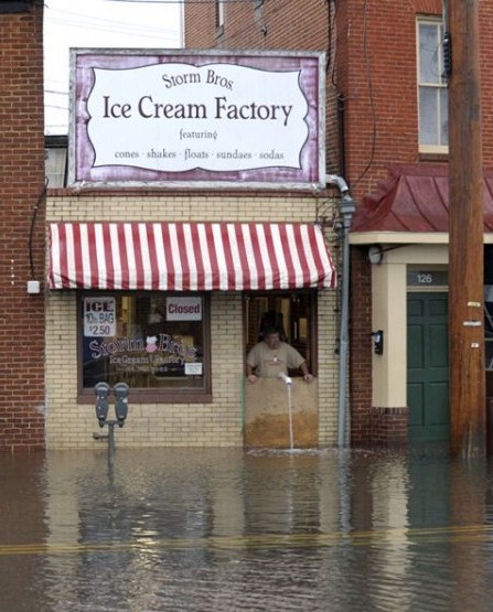 Hurricane Sandy Flooding, Shop Owner Looks On